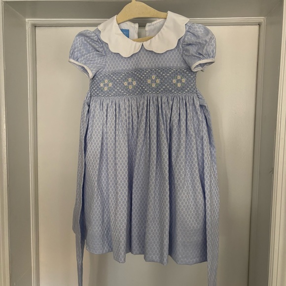 ANAVINI Other - ANAVINI Smocked Light Blue Girls' Dress with White Scalloped Collar Size 3T